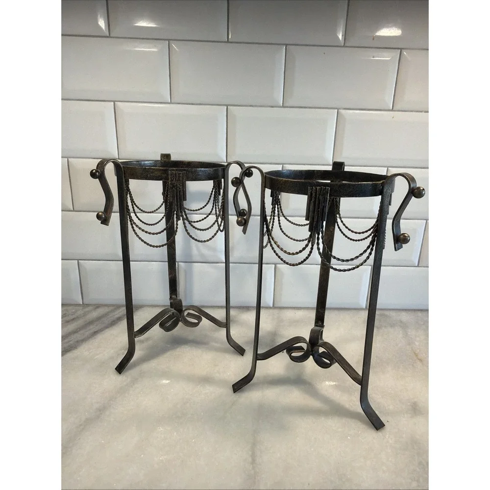 Vintage Pair Of Wrought Iron Plant Stand Candle Holder